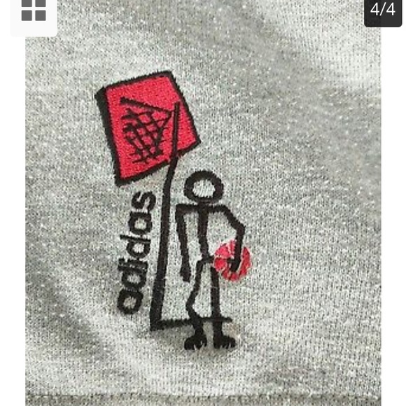 Vintage Adidas Hoodie L Grey w/ Blue Stripe - Picture 2 of 5